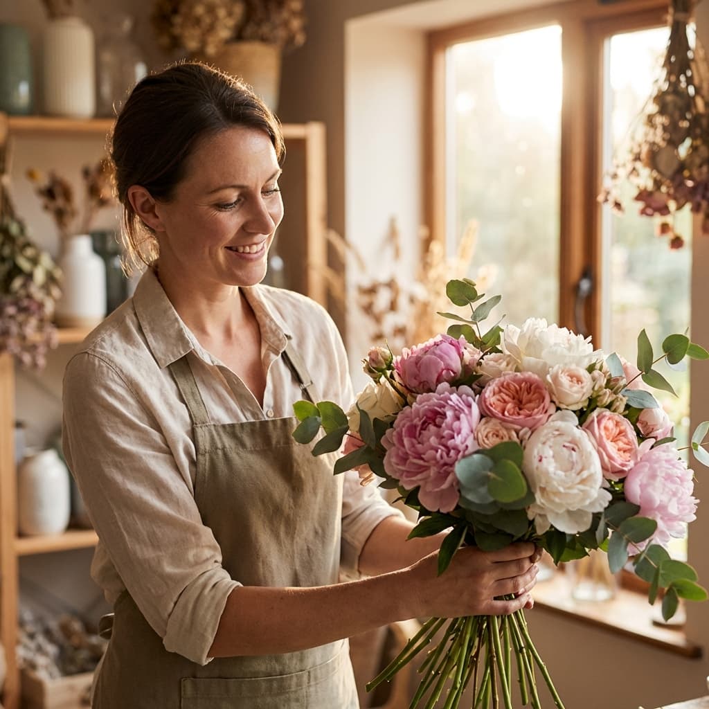 Florist arranging a bouquet